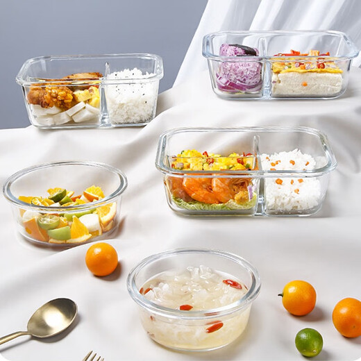 
Xinmeiya Microwave lunch box Student lunch box Separate lunch box Bento box Glass fresh box Insulation bag with lunch box Office worker Yanlan + tableware set-Sanpe 1050ml