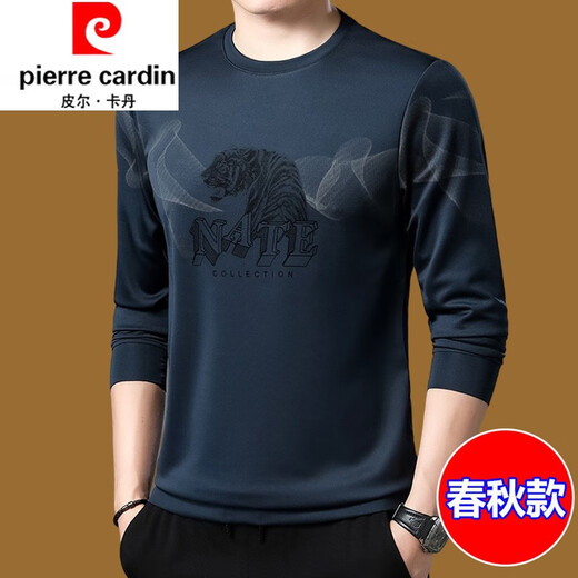 Pier Cardin long-sleeved T-shirt men's round neck loose sweatshirt men's autumn top pure cotton breathable t-shirt base shirt jacket Molan 677 style 170/L<120Jin[Jin equals 0.5 kg]-140Jin[Jin equals 0.5 kg]>