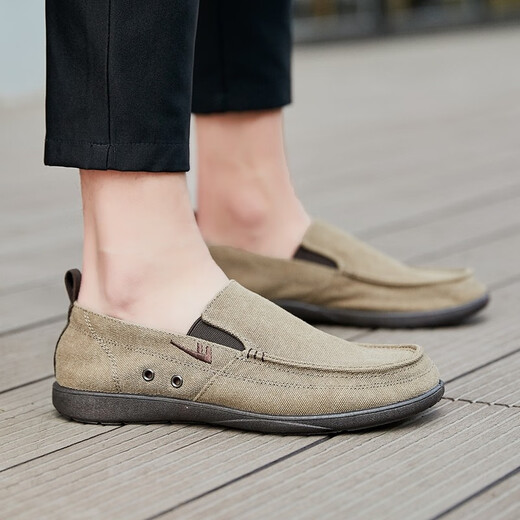 回力一脚蹬懒人鞋经典款男鞋轻便透气套脚驾车鞋纯色中老年休闲帆 912卡其色 42