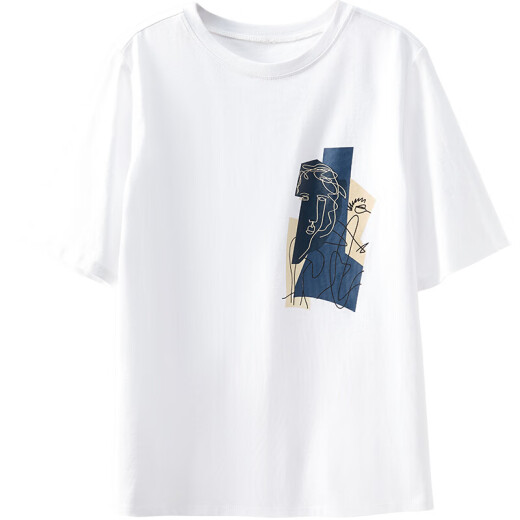 Sentubila (Sentubila) abstract printed T-shirt for women autumn women's pure cotton round neck versatile top Q93T0526921 white S