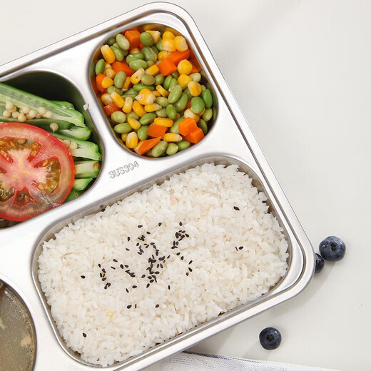 
Meichu (MAXCOOK) 304 stainless steel meal plate lunch box divided into grids Large thickened and deepened fast food plate student meal box dormitory canteen lunch box 5 grids upgraded with lid MCFT724