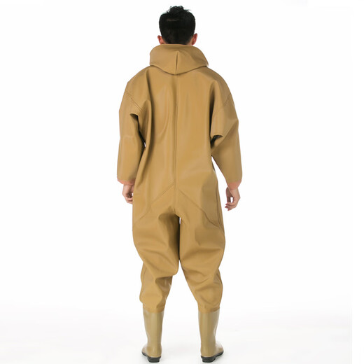 Zailu PVC full body waders for fishing, fishing suits, thickened wading pants, waterproof one-piece fishing pants, yellow knitted gloves, whole body 47 47