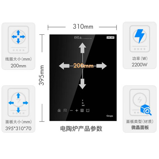 古牌（Gropa）嵌入式电磁炉单灶 电陶炉家用大功率 内镶嵌式台式电磁炉灶 【竖款】电陶炉2200W