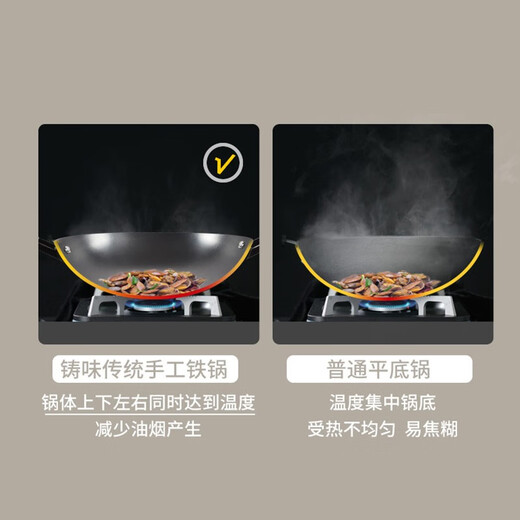 Cast (Jill May) Cast cast iron pot Uncoated stir-frying pan Few fume gas stove Non-stick pan Household wok Iron pot Kitchen goodies Round bottom double ear wok (with lid) 38cm