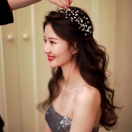 Tocado de novia, vestido de novia de bosque, diadema de cristal de belleza de hadas, banda de pelo de hadas de estrella, boda de estudio de fotografía