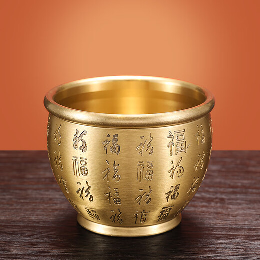 Xuanyuan Pavilion Brass Crown Pot Ornaments Copper Cylinder Baifu Cylinder Brass Rice Cylinder Piggy Cells Handicrafts Opening and Relocation Gifts One-Carol Gold [Baifu Case] ​​Medium