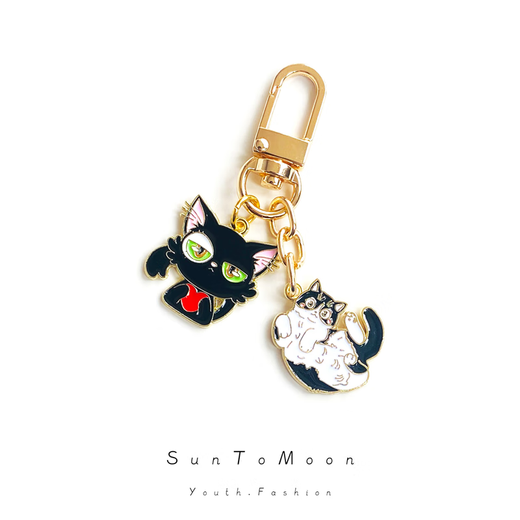 SunToMoon铃芽之旅可爱小猫咪钥匙扣卡通合金女生闺蜜包包AirPods挂件饰品 黑猫咪-钥匙扣