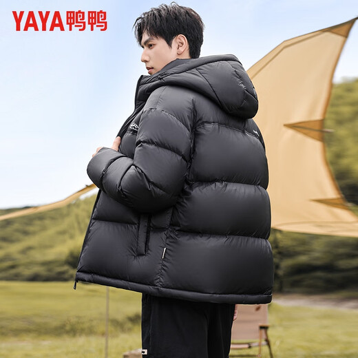YAYA Daunenjacke für Herren, kurze, verdickte Brotjacke mit Kapuze, junges und mittleres Alter, Winter-Freizeitjacke mit Farbblockierung, 212F, Schwarz, 185