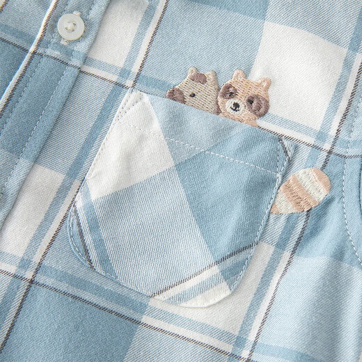 DAVE&BELLA boys' shirts, long-sleeved children's tops, children's plaid shirts, boys' clothes, spring new children's clothes, blue, in stock, 100 cm (recommended height 90-100cm)