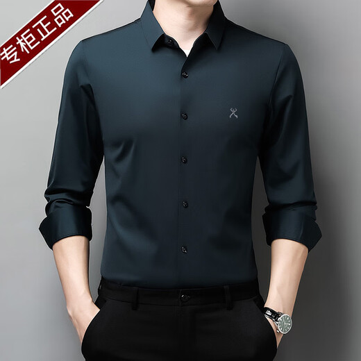 Jinba (JINBA) J Jinba autumn and winter long-sleeved shirt for men, mulberry silk plus velvet, thickened, no ironing, high-end middle-aged dad's clothing to keep warm, single style 1808 black 34 185 (suitable for 170-180 Jin Jin is equal to 0.5 kg