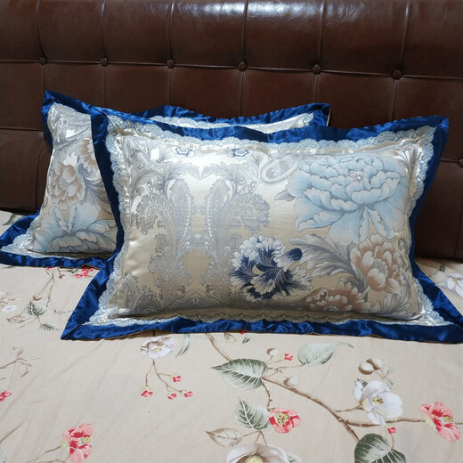 棉贡缎提花枕套欧式枕芯套单人乳胶枕头套婚庆一对高支高密 比伦风情(乌兰)精密提花1对 48cmX74cm