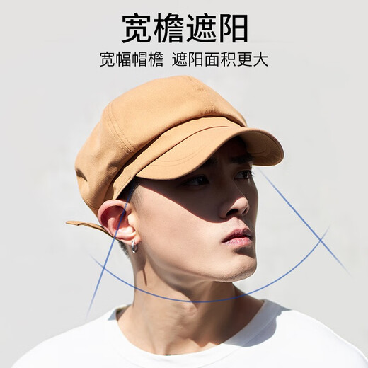 7PM newspaper bee hat men's casual trendy beret men's literary octagonal hat big head circumference four seasons versatile retro painter hat black L-59cm-large size big head circumference