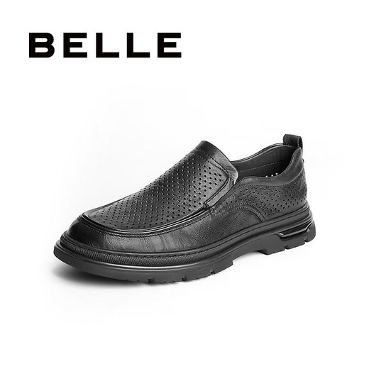 Belle Foot Lazy Shoes Herren Kuhläsesandleder geschlagen atmungsaktives Geschäft Casual Leder Schuhe A1449BM4 Schwarz 42