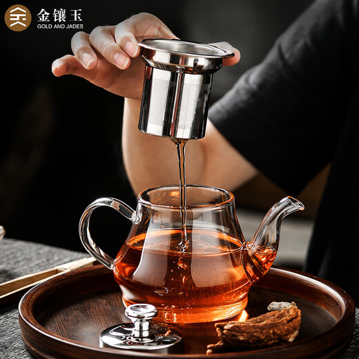 Gold inlaid jade teapot, heat-resistant glass teapot, Kung Fu tea set, filter liner, Yafeng teapot 500ml
