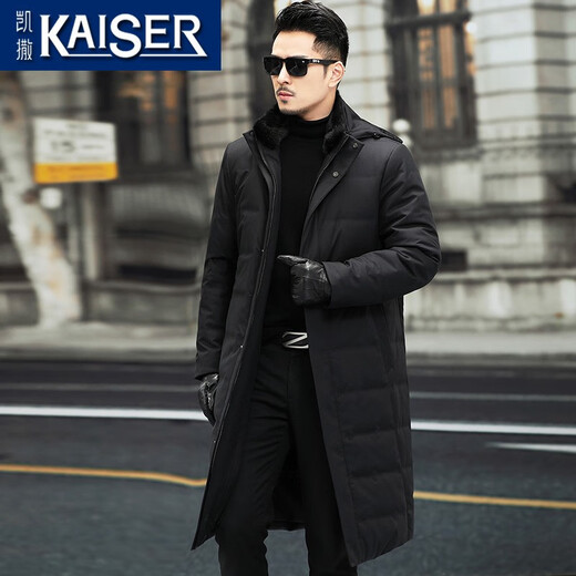 Caeser (Kaiser) Mink Coat Herren 2025 Winter New Down Park Überwindung von Männern, die lange verdickte Windbreaker-Fell integriertes Pelz-Herren-Schwarz-Mantel-Länge 108 xl (175) (geeignet für 120-135 Jin [Jin gleich 0,5 kg]))