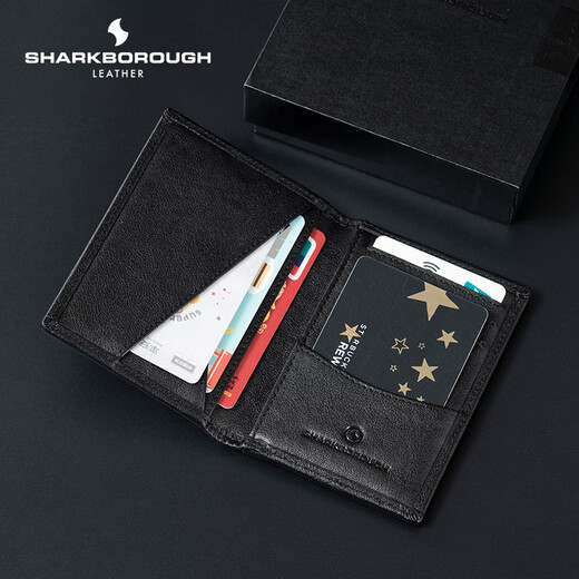 Sac de carte en cuir authentique de Sharkborough Sac en cuir multiples à cartes à cartes Anti-démagnétisation de grande capacité Carte de permis de conduire du conducteur mince portefeuille noir