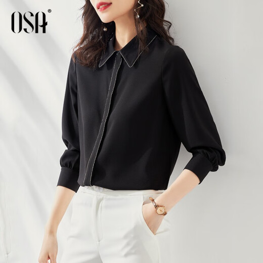 [Autumn top goods] OSA Osha black OL professional shirt women's autumn new 2020 design niche long-sleeved shirt temperament top black L
