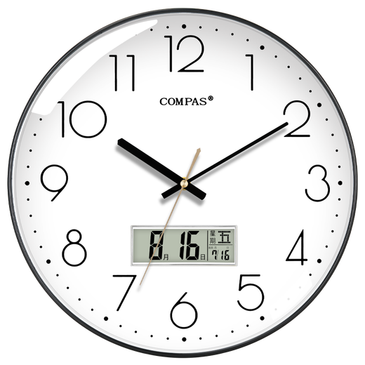 Compas Wall Clock Radio Clock 2025 Гостиная часы Стильные простые календарные офисные экзамены школы автоматическое время черно -белое 14 -дюймовое 6219 Радиозам (диаметр 35 см)