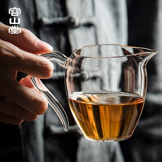 Rongshantang He ware glass fair cup tea drain three-piece set heat-resistant thickened tea divider tea sea tea cup Kungfu tea set accessories He ware glass crystal color tea cup tea sea - amber large size