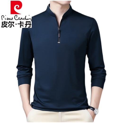 皮尔卡丹（pierre cardin）高档纯棉长袖t恤男士新款拉链款立领中青年大码针织舒适polo.衫潮 加绒6625哈青 加厚 4XL 190建议190-210斤