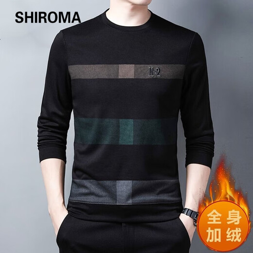 Camiseta de manga larga de otoño e invernal de Shiroma para hombres con camisa de base superior de otoño de otoño impresa para hombres con un terciopelo W691 W691 Black-Flee Style XL 175 Tamaño recomendado 135-150Jin [Jin equivale a 0.5 kg]