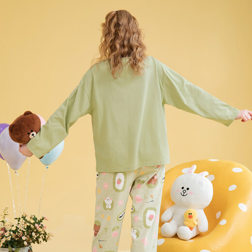 Fenton Pajamas Women's Pure Cotton Brown Bear IP Pullover Long Sleeve Outerwear Home Clothes Set Q9FX25790186