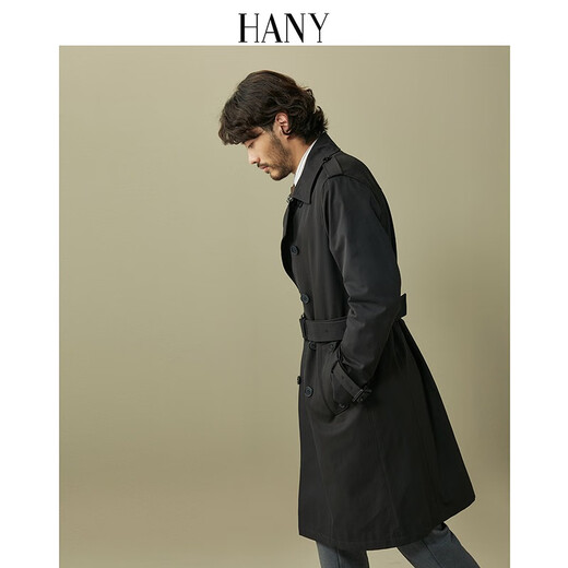 
Hanny (HANY) German trench trench coat men's jacket British style Chelsea military coat black coat long men's clothing spring and summer Tros Black M (48) [Suggested 130-150Jin [Jin equals 0.5 kg]]