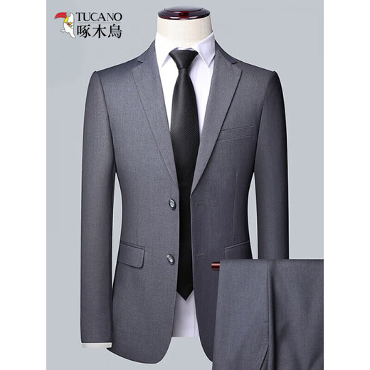 Woodpecker high-end men's suits for business professional formal suits and small suits for wedding grooms to work spring and autumn slim jackets for Navy (single tops) XL