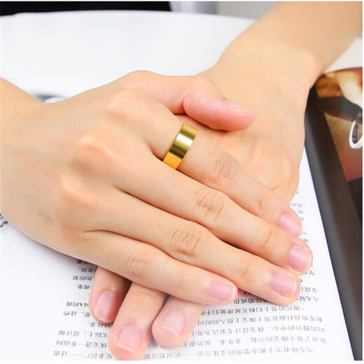 Zhou Xi Gold 999 Pure Gold Smooth Flat Ring Men's and Women's Ring Flat Smooth Ring for Wife and Parents Gift Gold Weight 3.81g