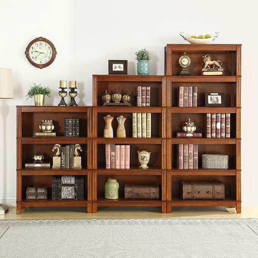 
Hua Xu Mei Bang Bookshelf Shelf Simple American Solid Wood Bookcase Combination European Office Floor-standing Bookcase Living Room Cabinet 60cm*38 Thick Bookcase [Cherry Color] Height 1479mm Four-layer