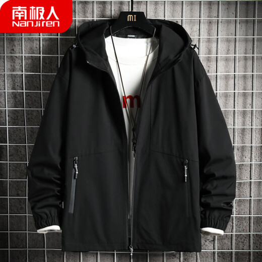 Antarctic Jacket Men's Jacket Autumn and Winter Korean Fashion Fashion Color Blocking Men's Loose Casual Hooded Top Male Young Student Autumn and Winter Clothing Men's Trendy Brand Clothes MYJ8038 Black XL