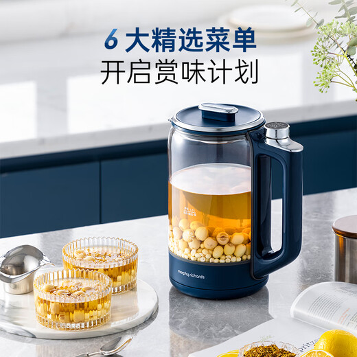 Morphyrichards Health Pot Tea Maker Kettle Constant Temperature Milk Adjuster Teapot Multi-stage Frequency Conversion Cooking Smart Menu Glass Pot 1.5L Large Capacity MR6089 Blue