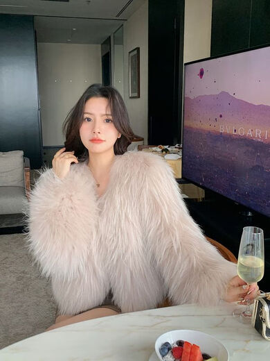 ANYIN加密双面编织貉子毛皮草外套女2023秋冬新款网红毛毛大衣短款洋气 杏色 均码