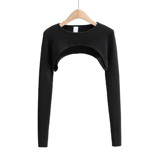 Rock color ultra short top tight hot girl sweet and spicy long-sleeved blouse for women spring and autumn new round neck color versatile T-shirt blood mattress brown S