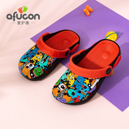 Aihukang 2023 Cute Cartoon Beach Shoes Aihukang New Children's Silicone Crocs Baby Summer Soft Sole Anti-Slip Sandals Graffiti Monster Black 27 Inner Length 16.5cm Warm Tips One Size Small