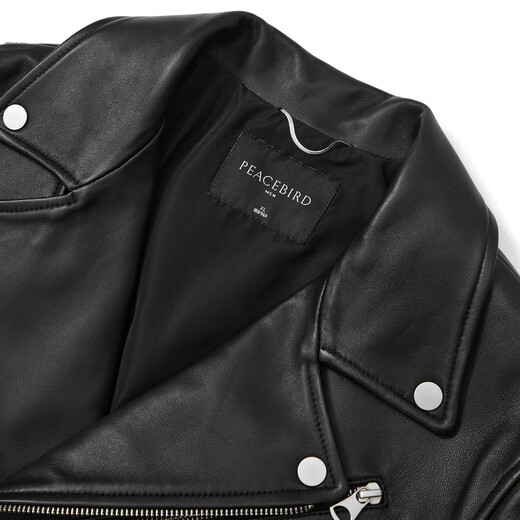 PEACEBIRD Men's Genuine Leather Jacket Trendy Motorcycle Leather Jacket Retro Zipper Jacket Workwear Commuting Sven Black S