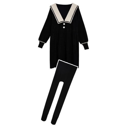 
Jingqi (JOYNCLEON) maternity suit autumn and winter two-piece set pregnant mothers knitted dress belly support leggings suit spring and autumn loose black dress + black pantyhose L