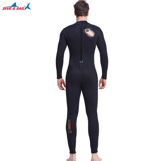 DIVE&SAIL 3mm professional scuba diving suit 5mm plus velvet warm one-piece long-sleeved surfing cold-proof jellyfish thickened winter swimsuit 4131M-3MM men's black B XL