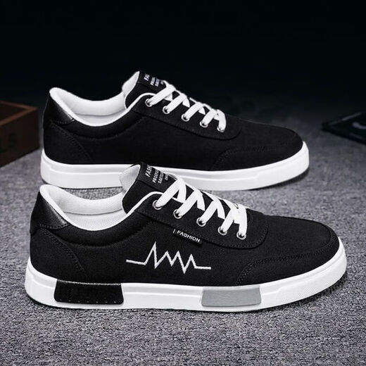 王之步（WANGZHIBU）鞋子男2026新款男士帆布鞋韩版潮流运动休闲鞋男学生个性舒适板鞋 6636款黑白色 39