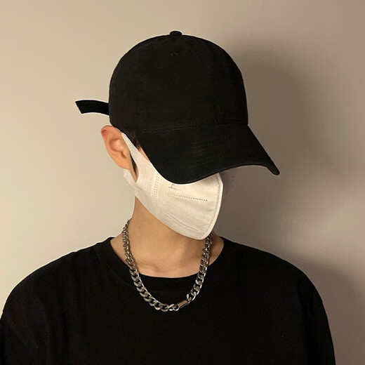 Bonaling big head hat men's trendy baseball hat men's pure color couple Han bend brim showing face small duckball cap men's hat women solid color baseball cap [black] XL plus size (58-62cm) adjustable