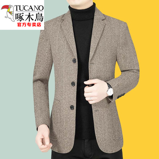Woodpecker (TUCANO) three-button men's suit spring business casual suit woolen small suit spring and autumn jacket 82305 gray 4XL 195 recommended 190-210Jin Jin equals 0.5 kg