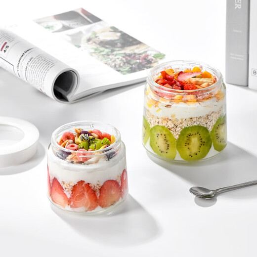 ASVEL Overnight Oatmeal Cup Portable Breakfast Cup with Lid Glass Sealed Large Capacity Oatmeal Milk Cup 330ML