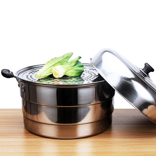 Lian Yichen 32 to 52cm stainless steel super large capacity steamed cage steamed pot antimony pot stuffy pot multi-layer large steamer extra large two or three layers commercial extra thick three layer 42cm large steamer default