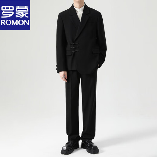 ROMON New Chinese tunic suit with stand collar engagement groom suit men wedding wedding high-end national style suit jacket 2402 jacket + pants XL