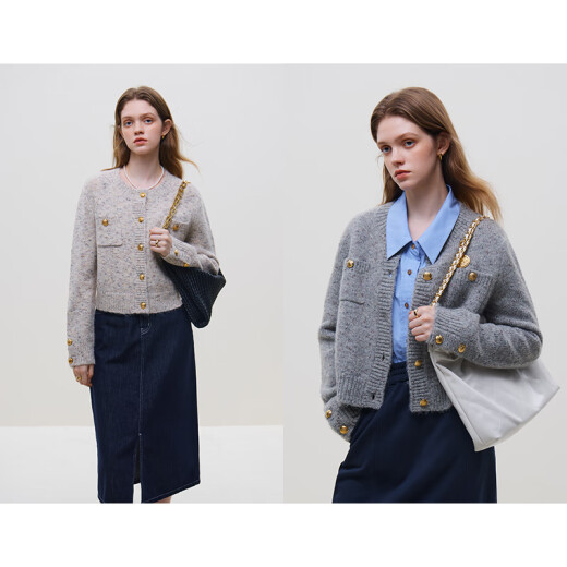 
Fan Silan 23FS14110 lazy style sweater cardigan jacket for women in autumn and winter super beautiful little fragrant style sweater flower apricot color XS