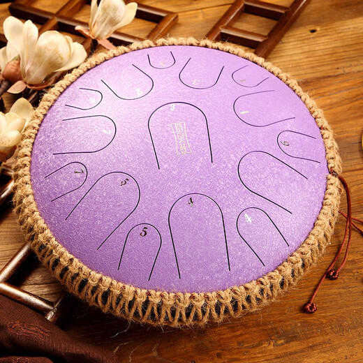 Hluru luru ätherische Trommel 15-Tone 14-Zoll 13-Tone-Handdrum-Drum Anfänger Professionelles Percussion Instrument Schriftzeichen für Kinder 13 Zoll 15-Tone Titanium Stahl [Lavendel] + Drum-Ständer