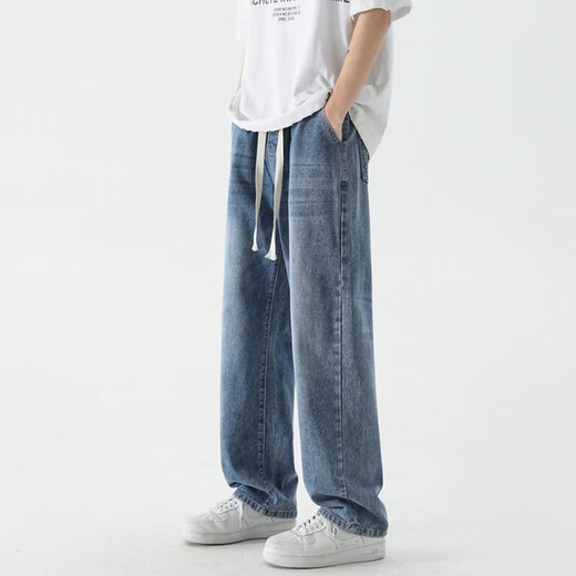 
FOG SKY jeans men's summer trendy high street straight-leg pants men's American retro loose wide-leg casual pants SS-506 black gray XL (recommended 130-155 Jin [Jin equals 0.5 kg])