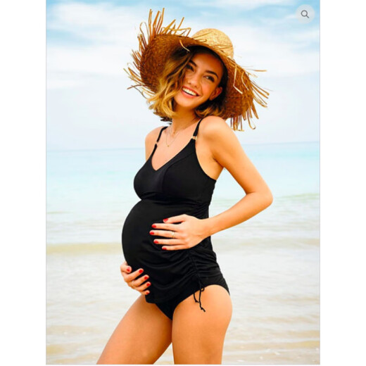 Maternity swimsuit European and American style solid color split summer maternity bikini swimsuit two-piece black XXL