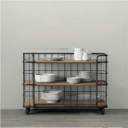 SHIHUAYUN shelf with wheels mobile storage rack carbon steel chrome plated grid American iron sideboard retro solid wood display shelf book 6 layers 100*40*200