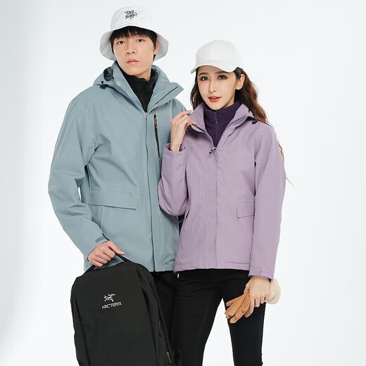 BRELRMON韩版冲锋衣女男防风户外防寒三合一保暖可拆卸滑雪登山服夹克外套 HS12805曜石黑-男 S